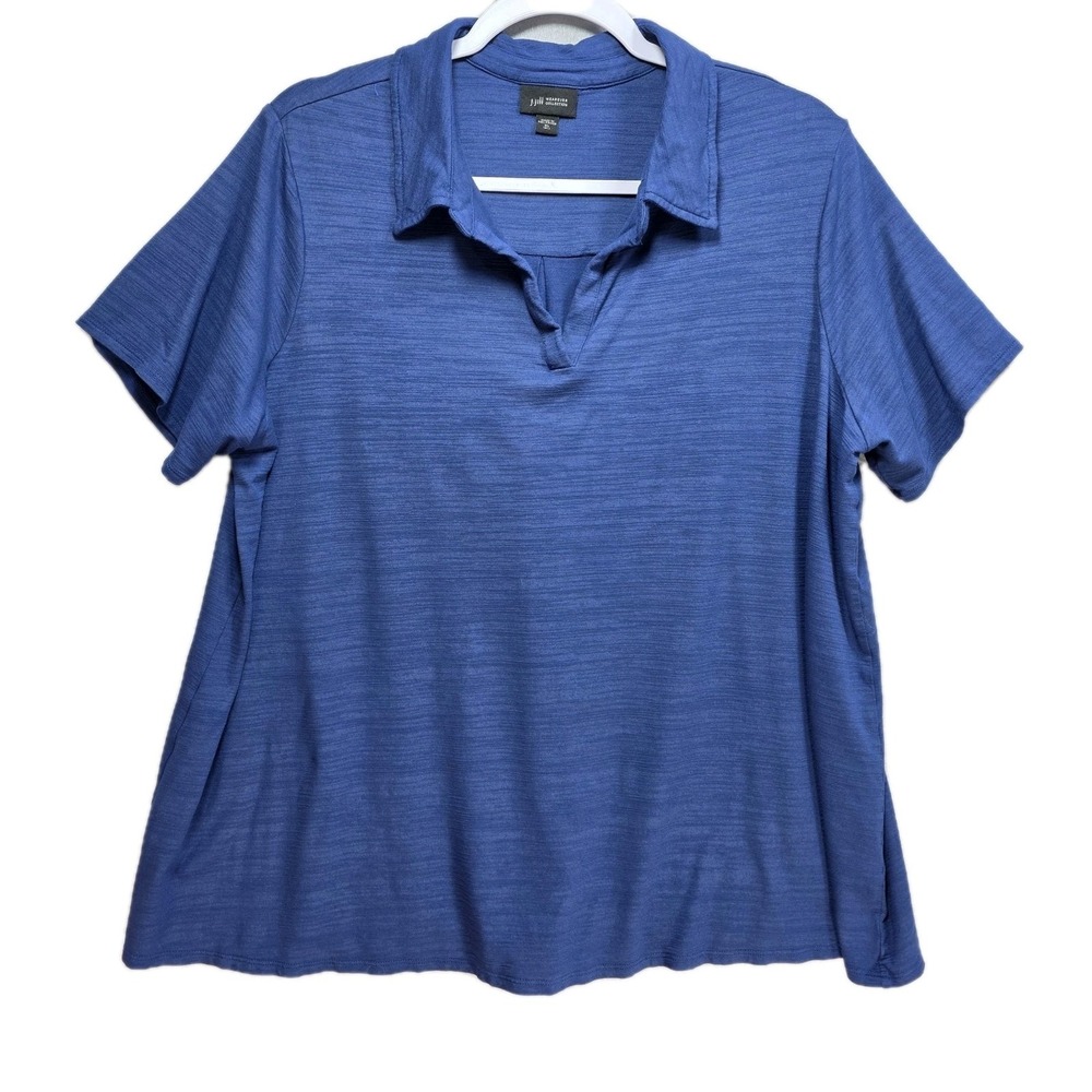 J Jill Wearever Collection Blouse Shirt Womens XLT Short Sleeves Loose Boxy Blue